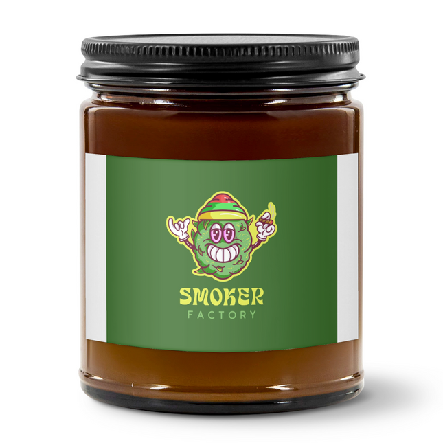 9oz Amber Jar Candle | 3"x2" White Label | Black Matte Lid