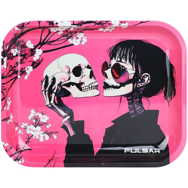 Pulsar Design Series Large Metal Rolling Tray - Sakura Skulls / 13"x11"