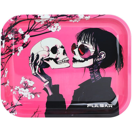 Pulsar Design Series Large Metal Rolling Tray - Sakura Skulls / 13"x11"